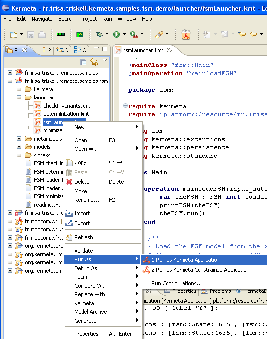 Run shortcut to run configuration on the kmt files