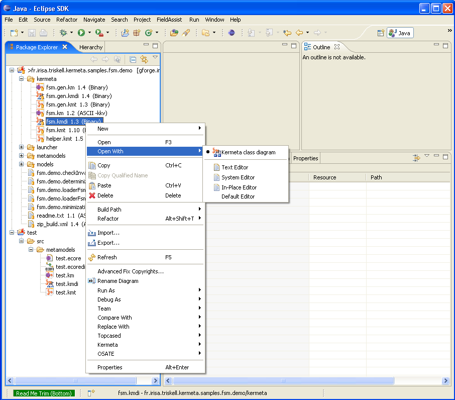 Opening of a Kermeta class diagram