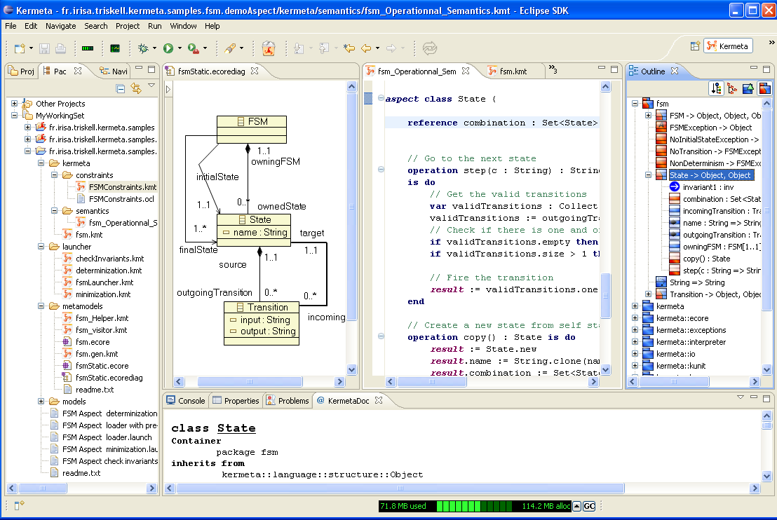 Kermeta workbench screenshoot (v1.2.2)