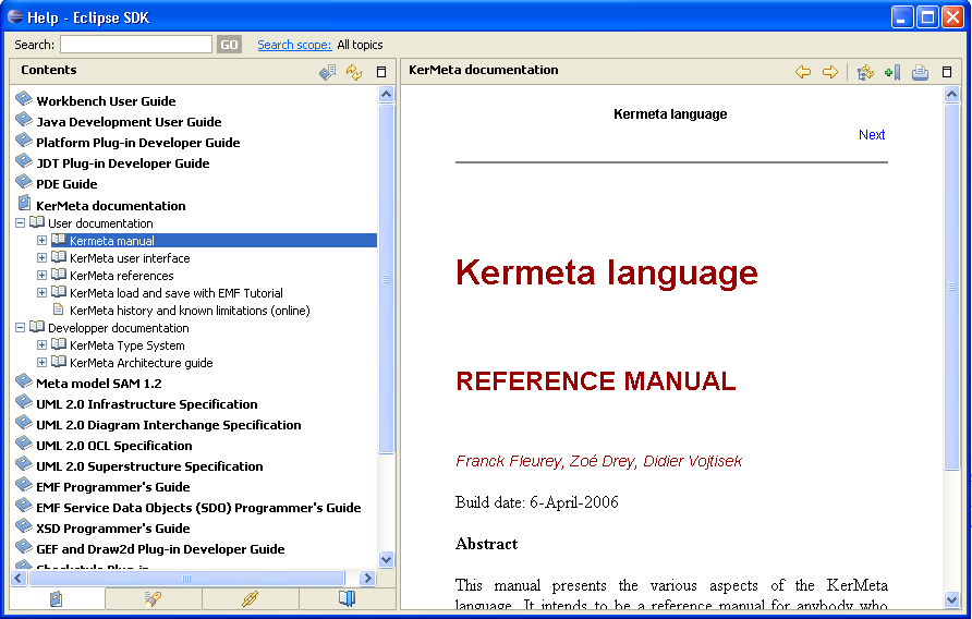 Eclipse Help Contents for Kermeta