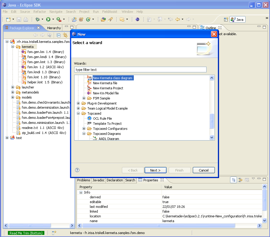 Creating of a Kermeta class diagram from scratch - 1rst step