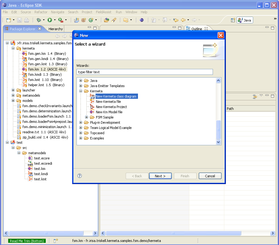 Creating of a Kermeta class diagram from an existing Kermeta model - 1rst step