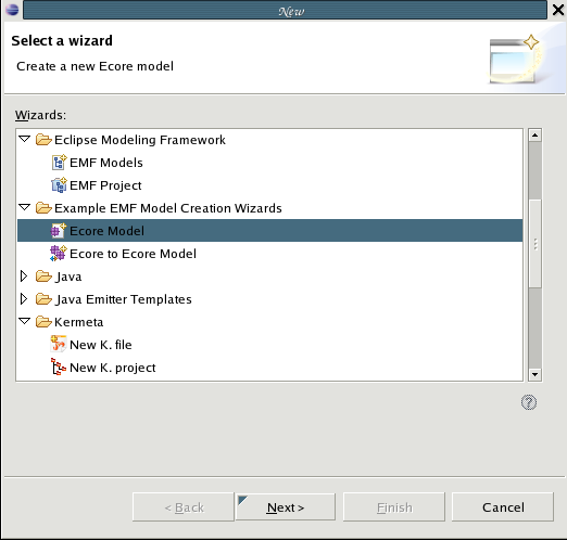 Selection of the model object (root element)